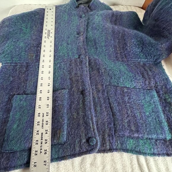 Vintage 60s/70s Freedom Wear by Treas Ni Riain Mohair Plaid Jacket/Coat XL Blue - Picture 10 of 12